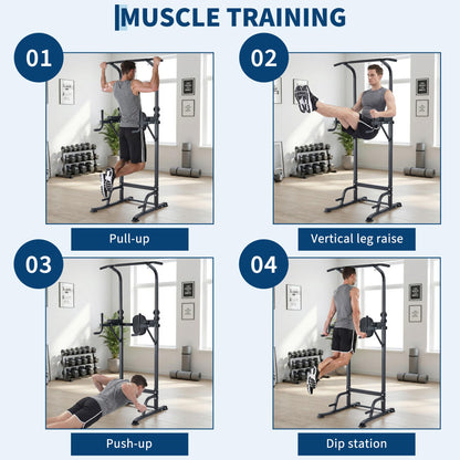 COZONY Adjustable Power Tower Pull Up & Dip Station – Multifunction Strength Training Equipment – 880LBS Capacity – Space-Saving Standalone Chin Up Bar – Black Color
