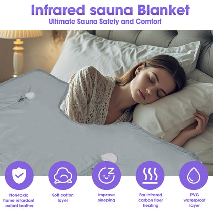 PINJAZE Natural Jade and Tourmaline Heat Sauna Blanket Infrared Zipper Oxford Cloth Upgraded Version Professional Detox & Heat Therapy Blanket with Remote (US 110V,71×32 Inches)
