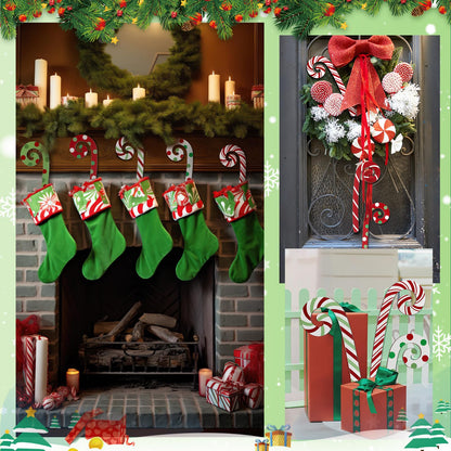 Yalikop 6 Pcs Large Christmas Candy Canes Decoration 15.75'' Wooden Red Green White Polka Dots Stripes Ornament Lollipop Candy Cane Ornaments for Christmas Tree Xmas Crafts Party Decor (Lovely)