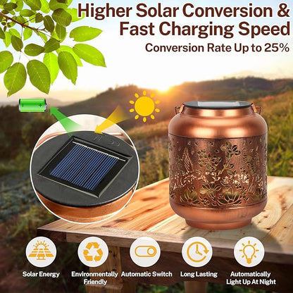 Hummingbird Solar Lanterns Outdoor Hanging, Waterproof Metal Solar Lights Outside for Garden Porch Yard Patio Pathway Tabletop Landscape Decor, LED Lantern Gifts for Women Mom Grandma