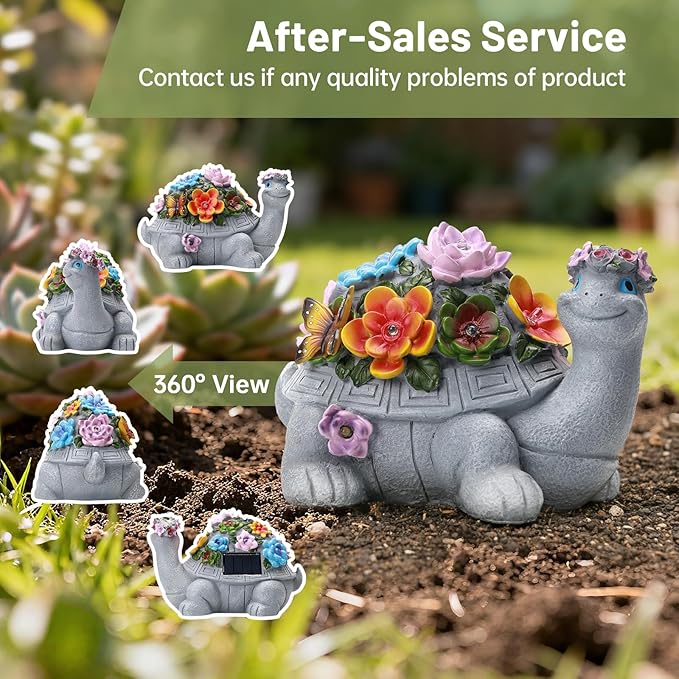Solar Turtle Statue, Outdoor Figurine Decorations Ornament Lamps for Outside Yard, Lawn, Patio, Porch, Balcony, Housewarming Birthday for Mom Women Grandma