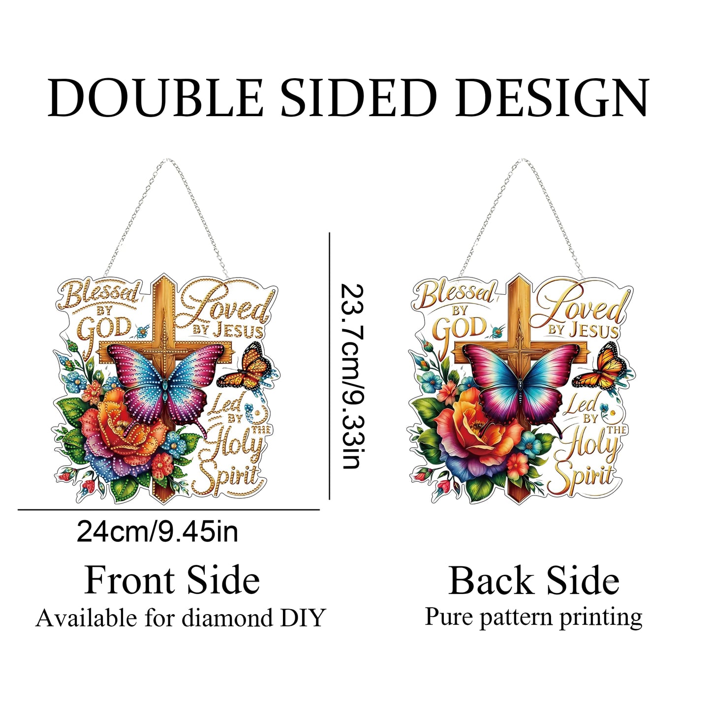 DIY Diamond Art Painting Wreath Kits，Special Shaped Rhinestone Hanging Ornament Diamond Art Window Pendants for Gift Home Garden Wall Hanging Kits,Double Sided (Cross)