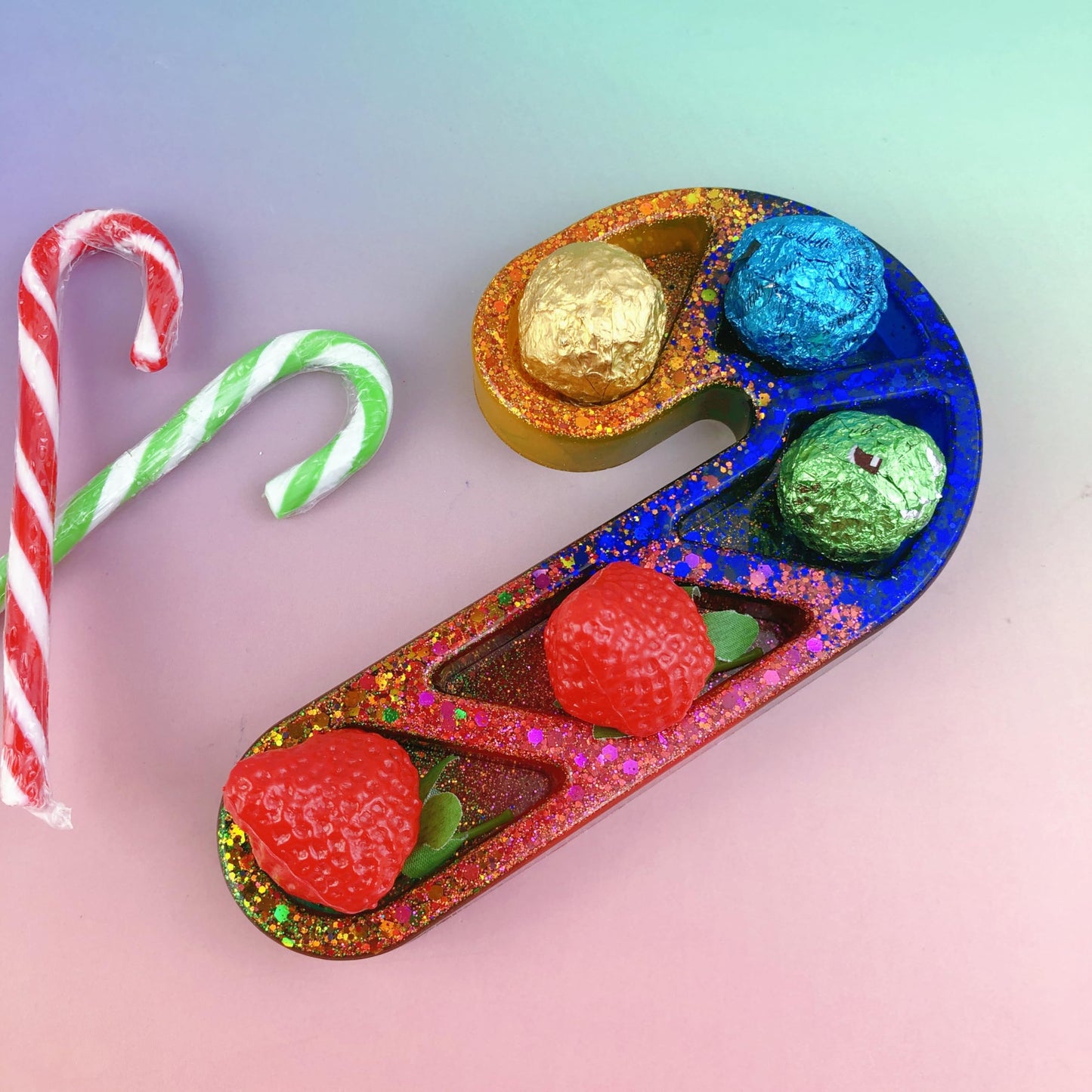 Christmas Candy Cane Resin Tray Silicone Mold, Candy and Snack Plates, Jewelry Storage Trays, Christmas Home Decor Casting Mold, Resin molds Silicone Clearance with Glitter Design