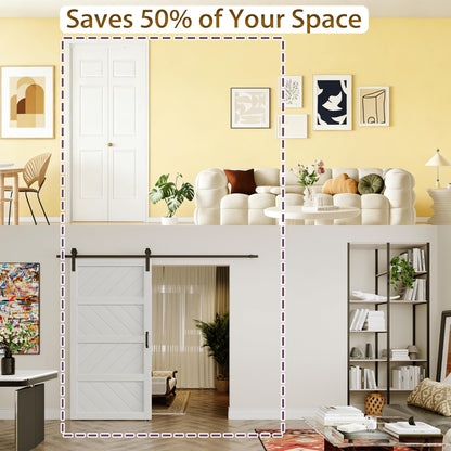 Bifold Door for 30" x 80" Opening, Raised Textured 6-Panel Hollow Core Closet Door with Hardware Kit, Interior Folding Barn Doors Panels, White Primed