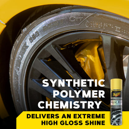 Meguiar's G190315 Ultimate Insane Shine Tire Coating, gives a Finish that Creates a Lasting Wet-Look for a Classic Black Shine, Easy to Use, No Hassle, No Mess, Ultimate Protection, 15 Oz Aerosol Can