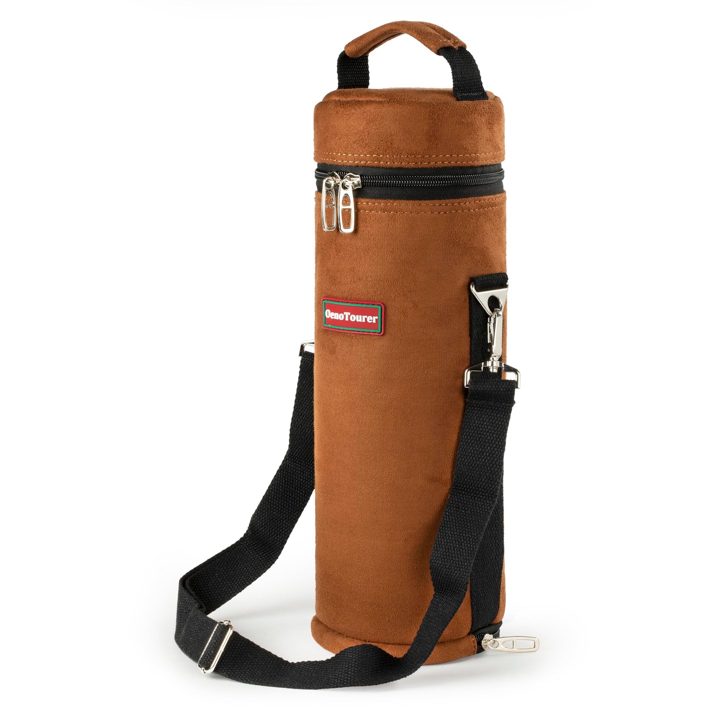 OenoTourer Faux Leather Wine Bottle Wine Bag Insulated Cooler Bag for Airplane Travel Picnic Beach. Unique Gifts For for Men &Women. (Brown, 750)