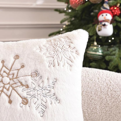 Christmas Throw Pillow Covers 18x18 Set of 2,Soft Plush Faux Fur Christmas Pillows Covers Embroidery Decorative Throw Pillows for Couch Bedroom Holiday Festivals Winter Home Decor