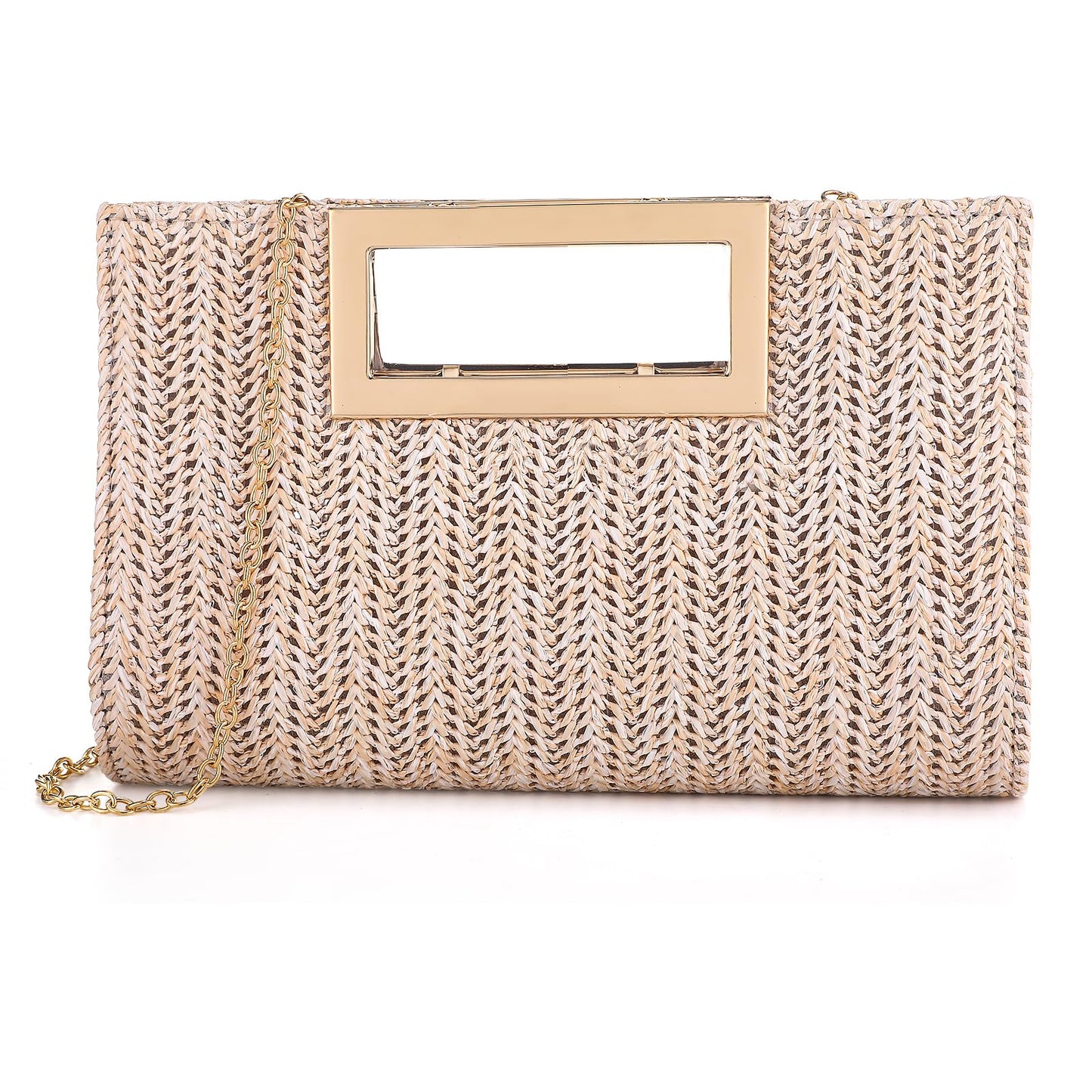 Gilprop Woven Clutch Purse for Women, Envelope Evening Bag Boho Crossbody Handbag for Summer Beach and Wedding Guest (Beige)
