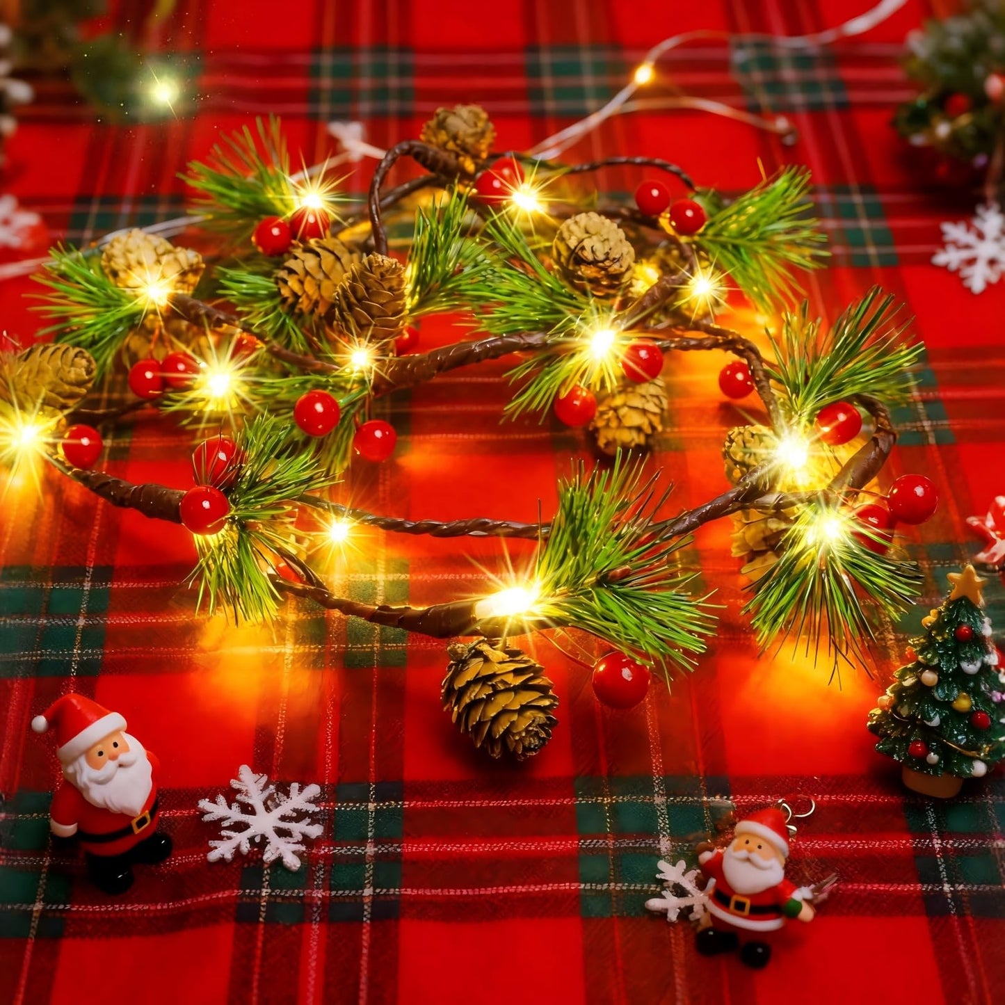 Christmas Pine Cones String Lights Battery Operated,6.6ft 20 LED Pinecone Fairy String Lights with Red Berry,Decor Lights for Indoor Fall Christmas Tree Garland Mantel Table Decoration (Warm White)