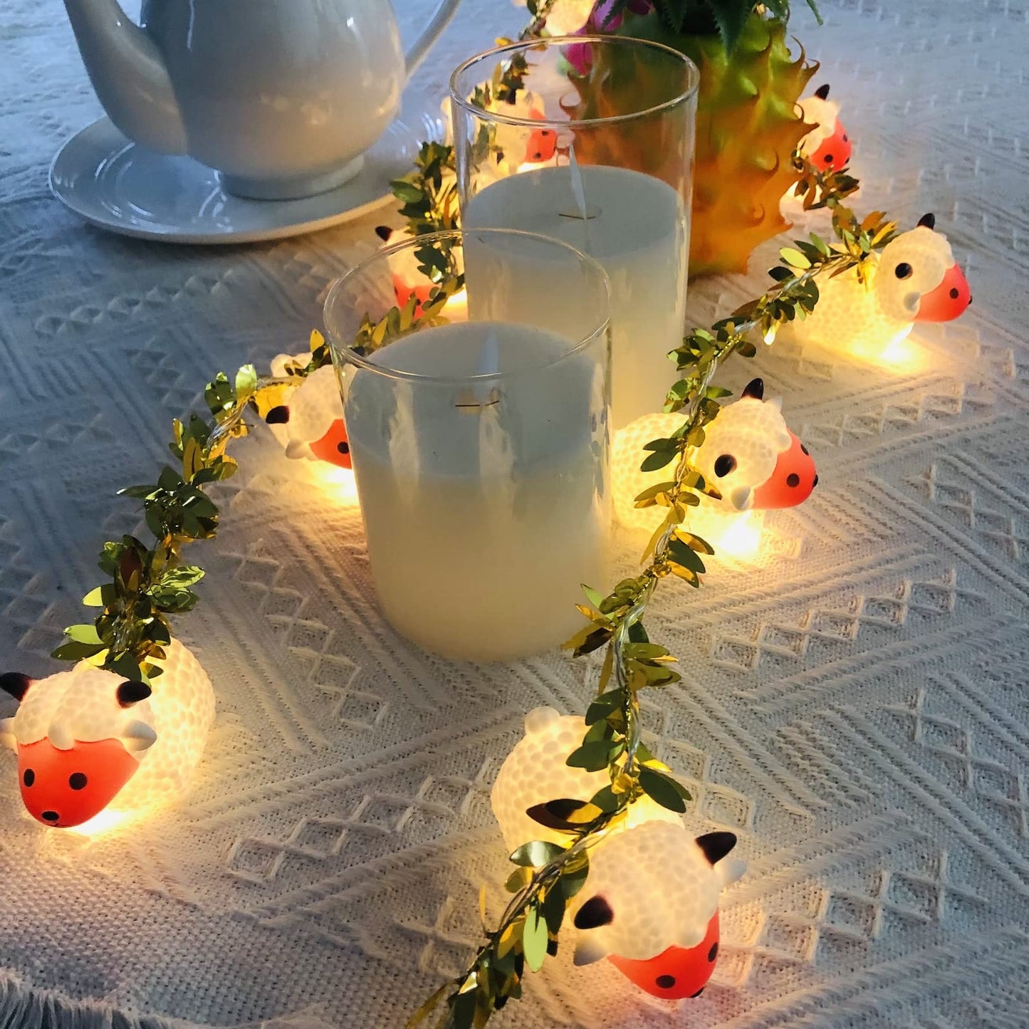 Cute Animal Painted Little Sheep String Light 1.65M 10LED Goat Ornaments Novelty Lights Battery Powered Decorative Lamb Fairy Light for Indoor Outdoor Party Decor (10LED, A-Sheep+Gold Vine)
