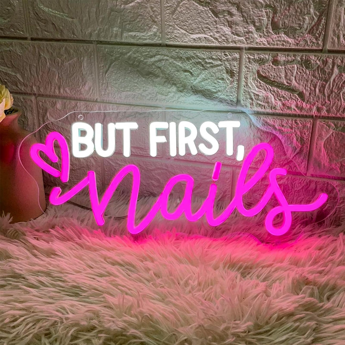 But First Nails Neon Sign for Wall Decor, LED Nails Neon Signs for Nail Room, Beauty Room, Salon Bar, Bedroom, Nails Neon Lights Christmas Birthday Gift for Girls, Lover, Friend