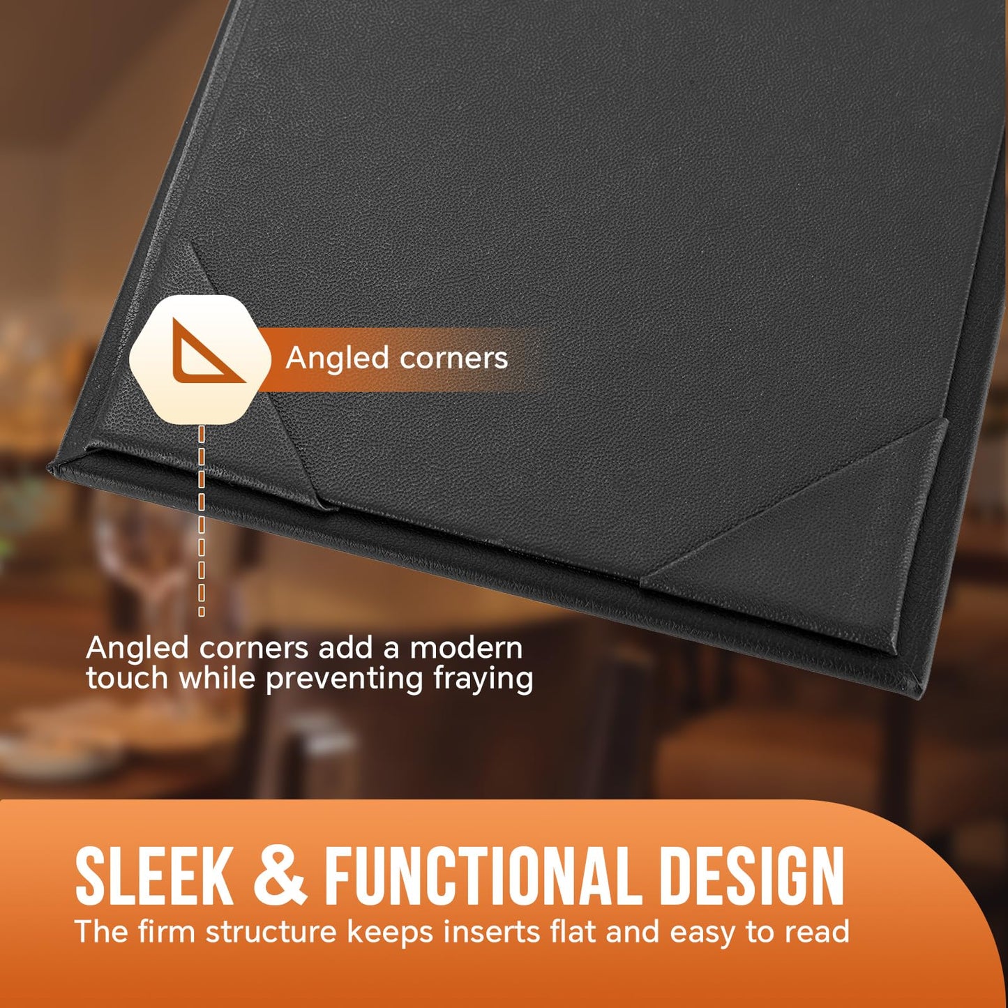 MYFULLY Restaurant Menu Holders 4.25" x 11", 12 Pack Black PU Leather Single Panel Menu Covers with Angled Corners for Restaurant, Bar, Coffee Shop, Wine List (1 View)