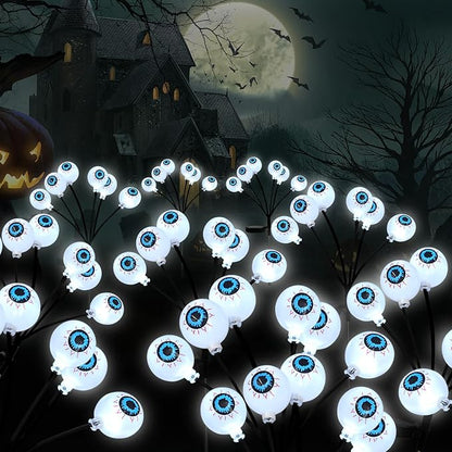 Set of 3 Halloween Eyeball Lights Outdoor Solar Pathway Lights with 18 Cool White LEDs for Garden Yard Lawn Patio Decorations