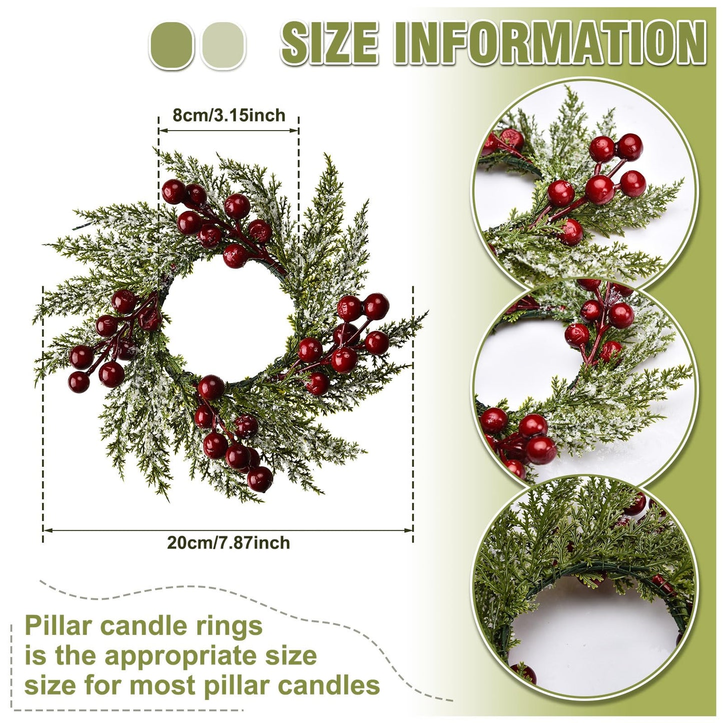 12 Pieces 8" Mini Christmas Wreaths - Small for Kitchen Cabinet/Window/Front Door, Artificial Red Berries & Pinecones, Christmas Candle Rings, Table/Farmhouse Decoration (No Ribbon)