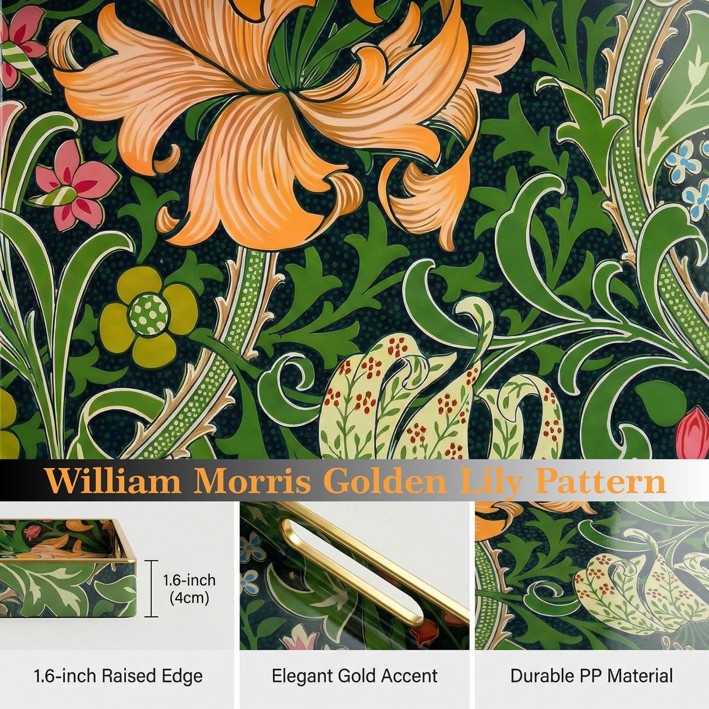 Zosenley Decorative Tray, Marbling Plastic Tray with Handles, Rectangular Vanity Tray and Serving Tray for Bathroom, Kitchen, Ottoman and Coffee Table, 15.6" x 10.2" (Green Morris, 15.7 x 11.8 Inch)
