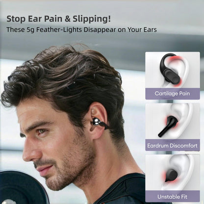 Clip On Earbuds Touch Screen,Wireless Open Ear Headphones with Bluetooth 6.0，50h Battery Life，Lightweight Comfort Sport Earbuds Built-in Mic IPX7 Waterproof Earphones for Running Fitness,black