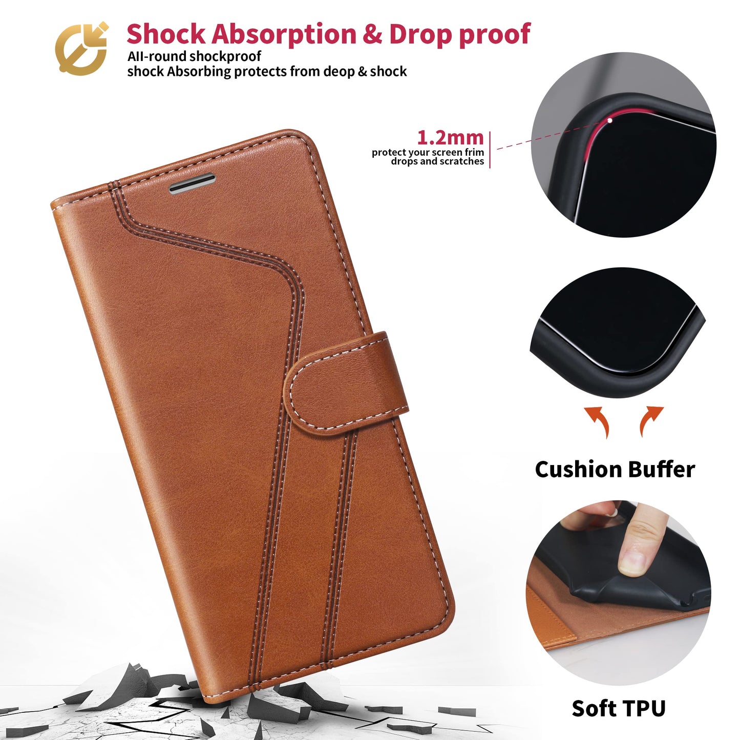 CIVICASE for Samsung Galaxy A42 Wallet Case,Premium Leather Flip Case [RFID Blocking] Credit Card Holder Folio Magnetic Stand TPU Shockproof Cover Color Matching for Samsung A42 (6.6") Brown