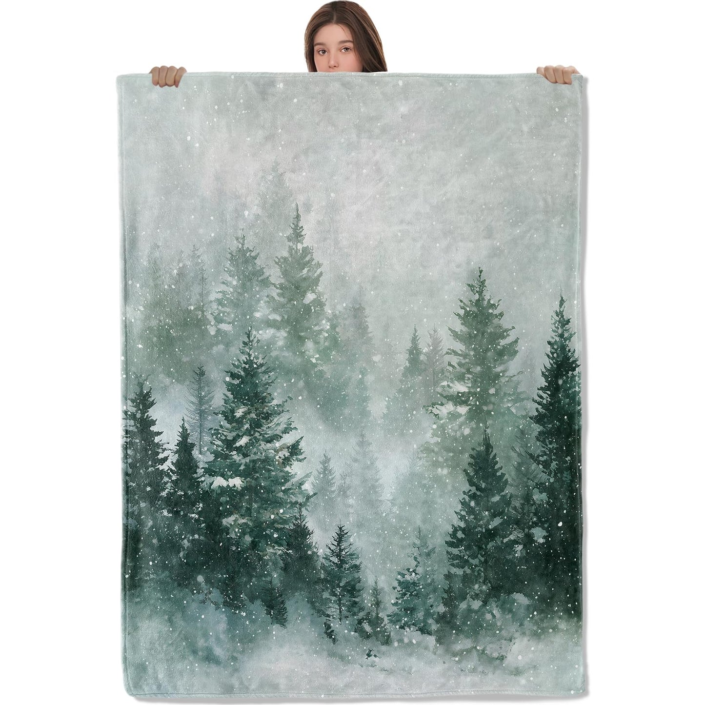 AHUCIZ Snowy Pine Flannel Throw Blanket, 50"x60", Winter Forest, Soft Warm Lightweight Blankets, Machine Washable, Nature Lovers Gifts, Outdoor Indoor Travel Hiking Nap Throw, Home Decorate