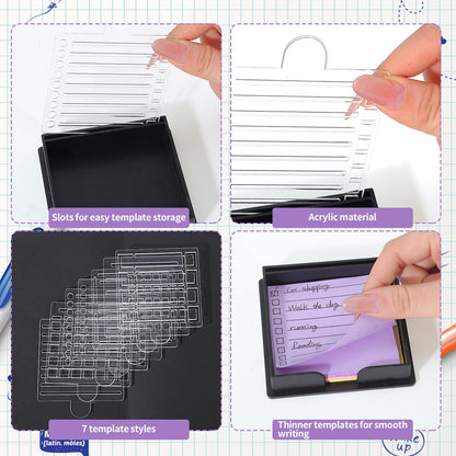 BESARME Sticky Note Holder 3x3 Sticky Note Stencil with 7 Template, Sticky Note Stencil and Holder Note Dispenser for Desk Home Office
