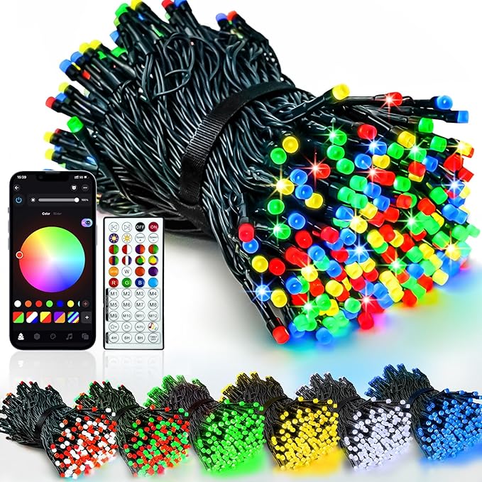 Smart Color Changing Christmas Lights with Remote & APP, 109FT 300 LED RGB Dimmable Christmas String Lights, Waterproof Fairy Twinkle Light for Indoor Outdoor Xmas Tree Wedding Holiday Decorations