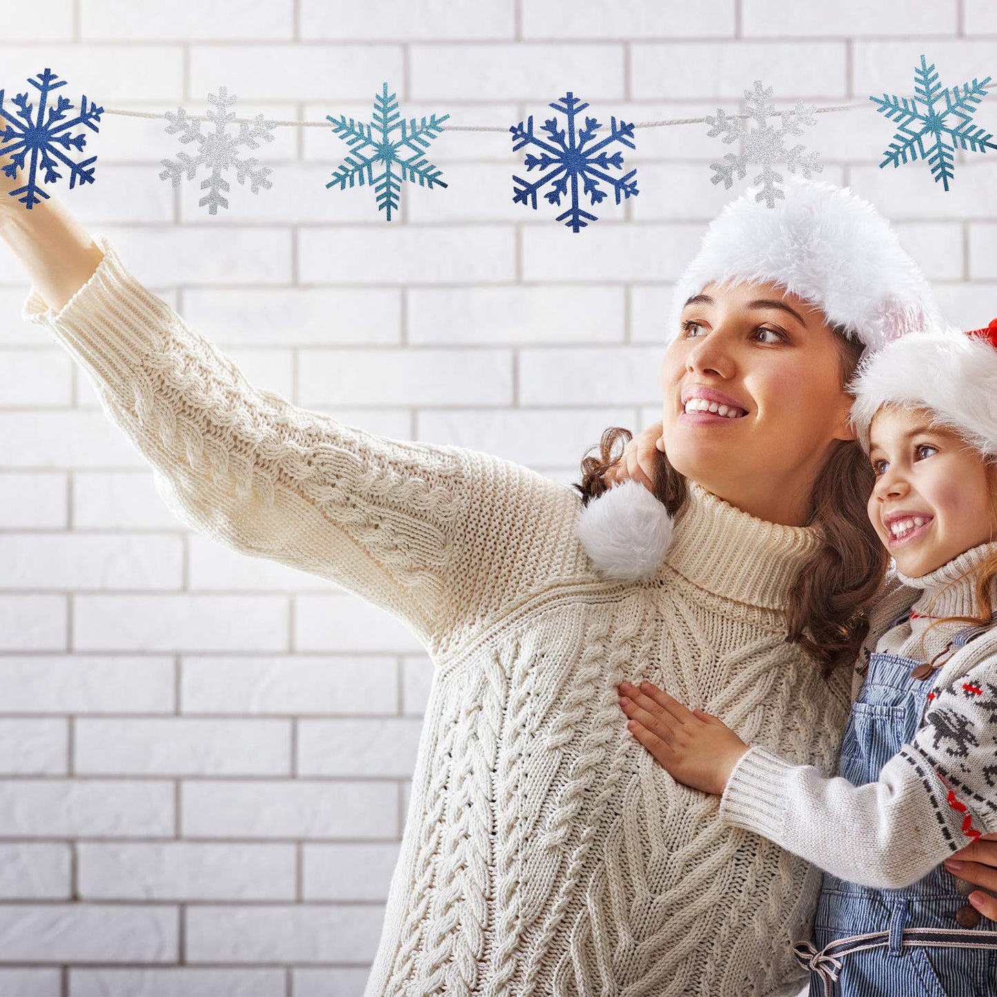 Zonon 3 Pieces Snowflake String Garland Winter Party Decoration White Blue and Light Blue Snowflake Banner Hang Decoration for Christmas Holiday Party, Winter Carnival Snow Themed Gatherings