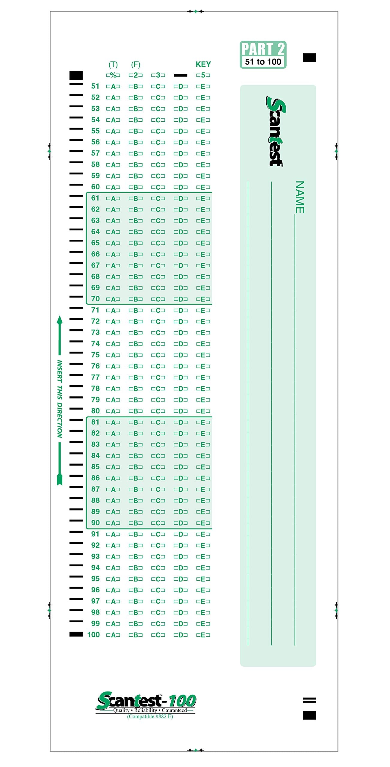 SCANTEST-100, 882-E Compatible Answer Sheet 50 Pack
