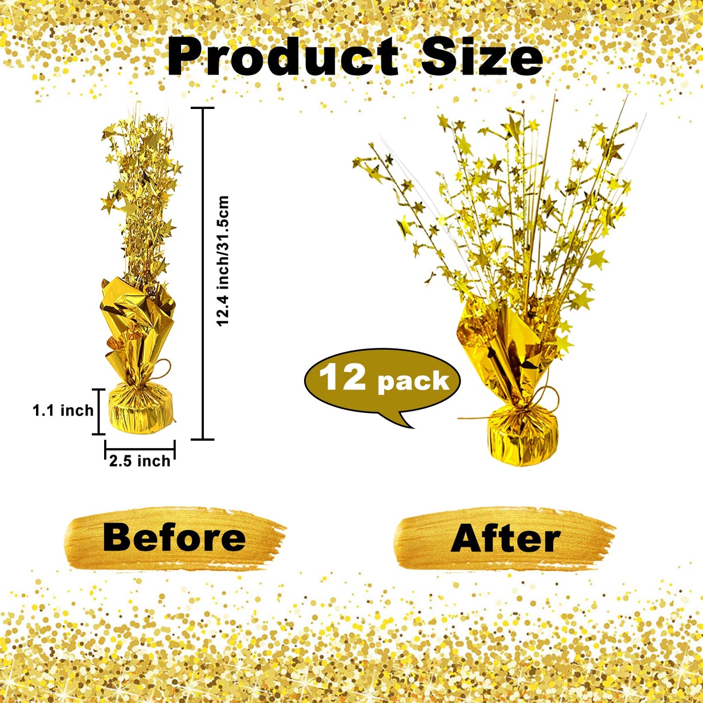 YinNorth 12 Pcs Metallic Foil Spray Centerpiece Party Star Table Decoration Brust Glitter Table Topper Decor for Birthday Graduation Holiday Christmas Dining Celebration New Year Party Supplies, Gold