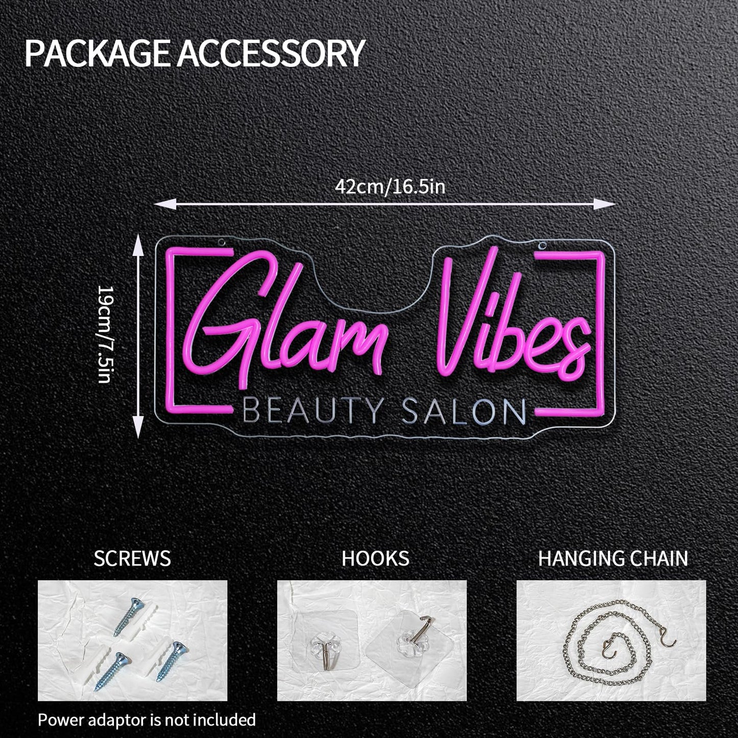 Runalosa Glam Vibes Beauty Salon Neon Sign for Business Dimmable Pink Girl Neon Light Sign Letters Led Signs for Wall Decor Spa Makeup Room Shop Plaque Lash Nail Studio Decoration 16.5" x 7.5"