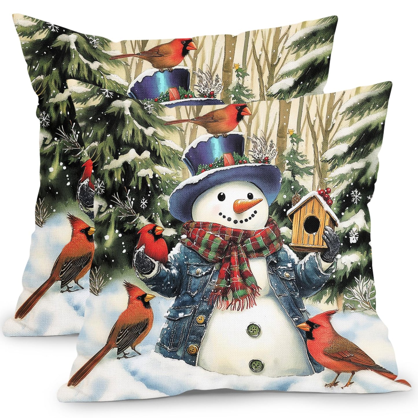 Barneova Christmas Pillow Covers 24x24 Inch Snowman Snowflake Decorative Outdoor Throw Pillow Covers Winter Pillow Cases Cotton Linen Cushion Covers for Couch Sofa Bed Home Winter Decor (Pack of 2)