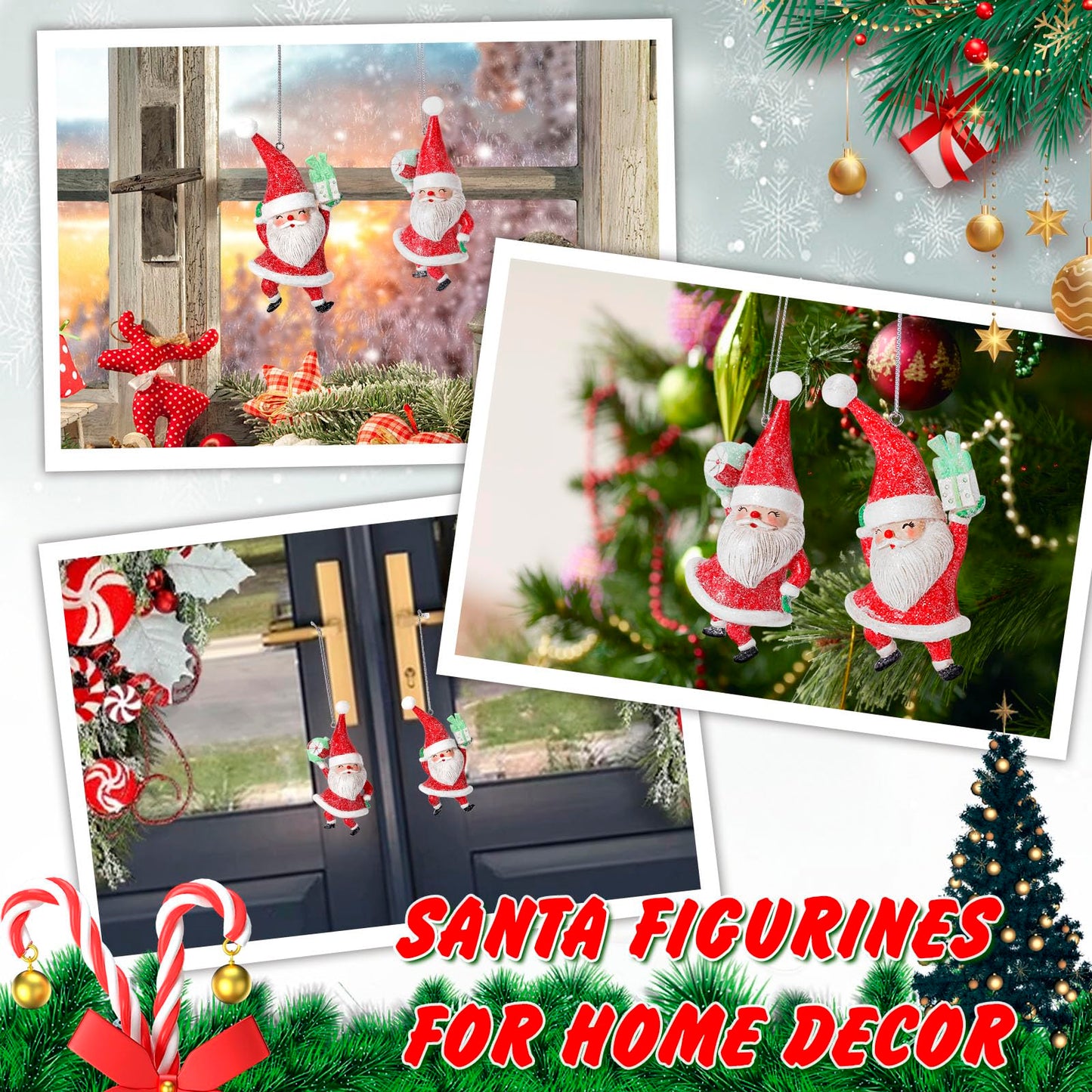 EnrichFun 2025 Figurines Christmas Decorations Resin Décor for Tree Hanging Ornament, Holiday Winter Indoor Home Table Decor Xmas Gifts, Santa Claus 2-Pack, 4 in