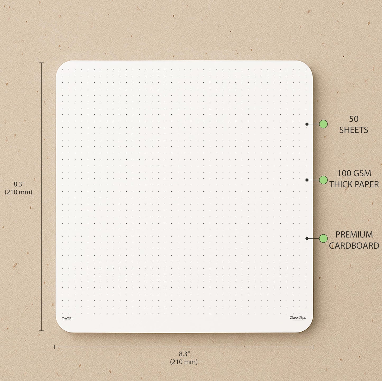 CLEVER SIGNS Mouse Pad Notepad for Professionals – 8.3" x 8.3" (210mm x 210mm), 50 Sheets – Premium Dotted Memo Desk Pad with Cardboard Back Support – Perfect for Note-taking, Planning, Sketching & Journaling