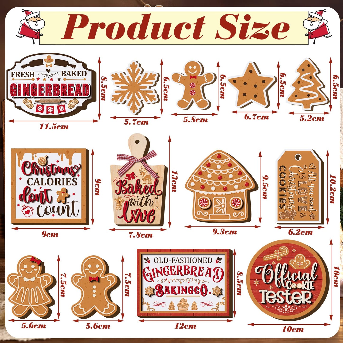 Kajaia 15 Pcs Winter Tiered Tray Decor Christmas Tiered Tray Decorations Set Snowman Snowflake Gingerbread Man Hot Cocoa Wooden Signs Farmhouse Winter Table Decorations(Gingerbread Man)