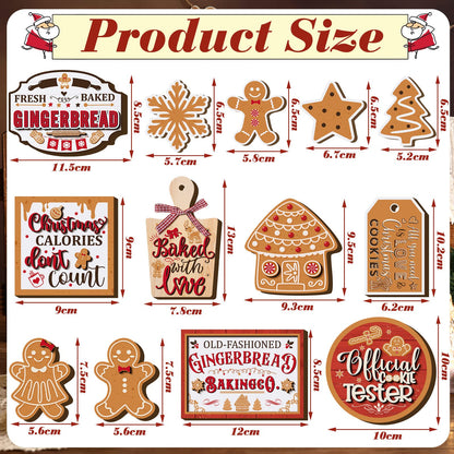 Kajaia 15 Pcs Winter Tiered Tray Decor Christmas Tiered Tray Decorations Set Snowman Snowflake Gingerbread Man Hot Cocoa Wooden Signs Farmhouse Winter Table Decorations(Gingerbread Man)