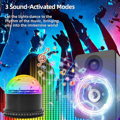 6-Color LED Crystal Party Light with 48 RGB Chasers: Sound Activated DJ Disco Ball & Strobe Stage Lights for Karaoke, Birthday, Christmas, Halloween Decor, Remote Included