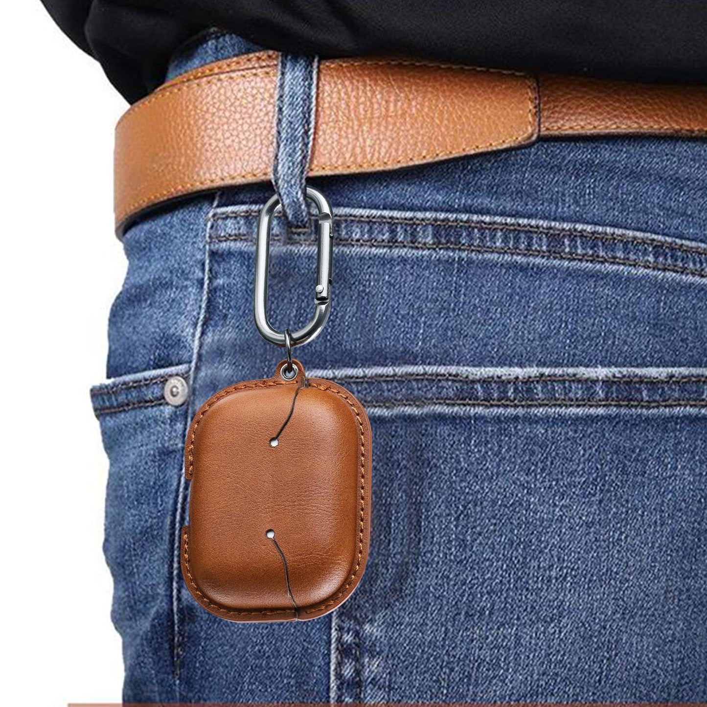 Maxjoy for AirPods Pro 2 Case Leather, Airpods Pro Leather Case Cover with Keychain Airpod Strap Compatible with Apple Airpod Pros 2nd Generation 2023 2022/AirPods Pros 2019 (Front LED Visible), Brown
