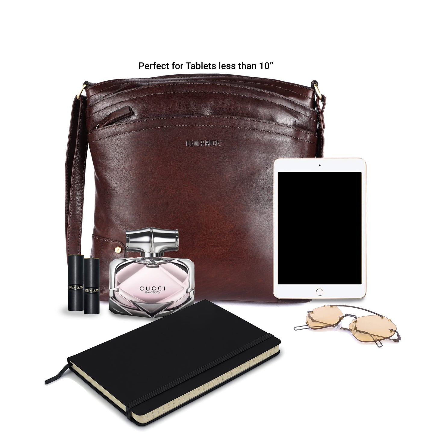 LEDERBUCK Terry Large Soft Real Leather Crossbody handbag-Triple Zip Premium Sling Crossover Shoulder Bag for Women (Brown)