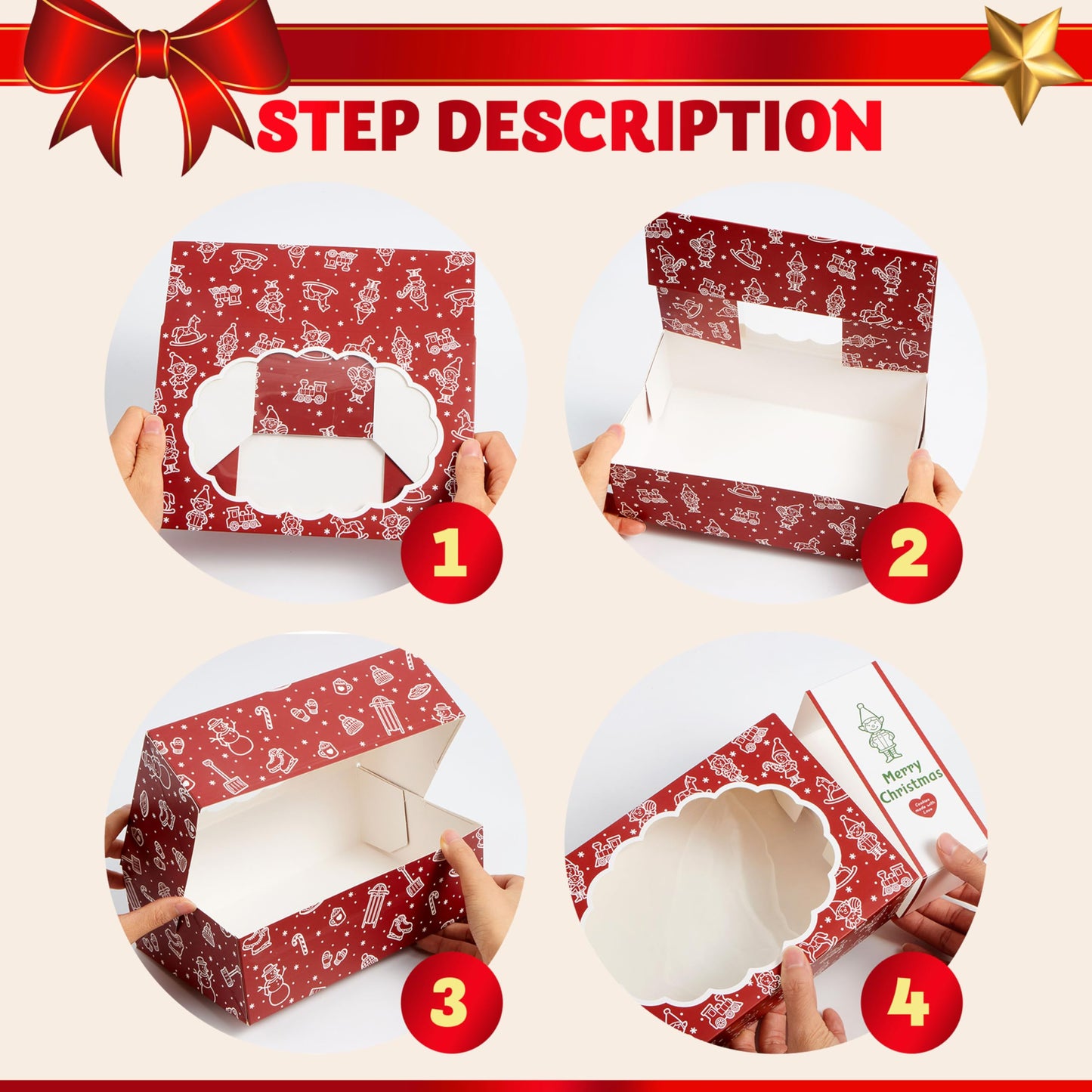 JOYIN 12PCS Christmas Cookie Boxes for Gift Giving, 8.5" x 5.75" x 2.75" Xmas Holiday Bakery Treat Boxes with Window, 4 Design Cookie Containers Box for Baked Goods, Cupcake, Pastry, Candy