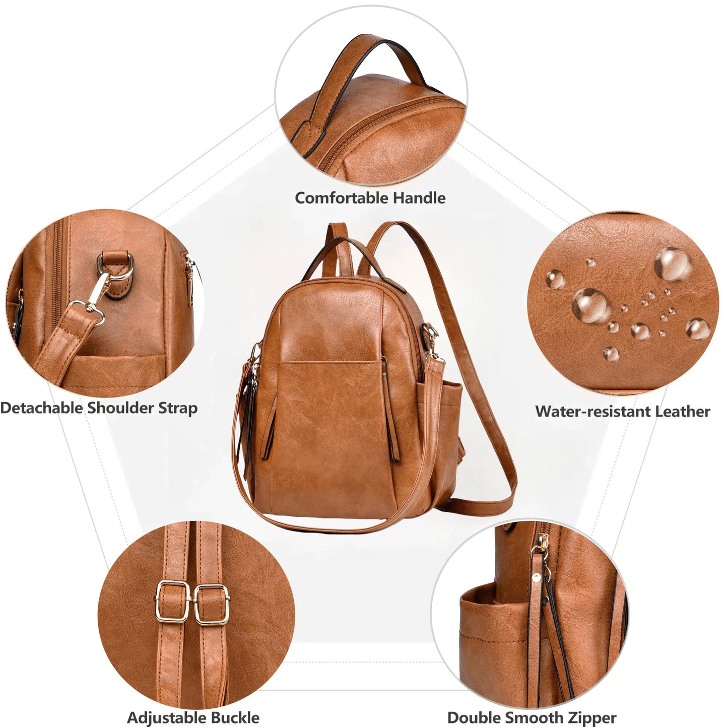 CTTOVIS Small Backpack for Women Designer Leather Mini Backpack Purse Ladies Fashion Roomy Shoulder Handbag (Brown)