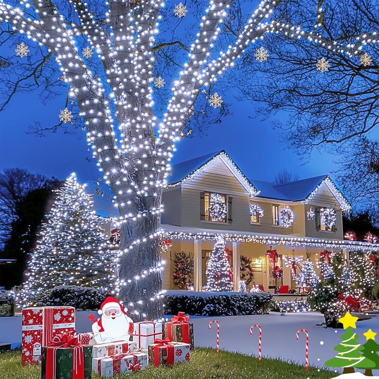 JMEXSUSS 200 LED White Christmas Lights Outdoor, 66ft Connectable Christmas Tree Lights Indoor Green Wire, 8 Modes Waterproof Twinkle String Lights Plug in for Wedding Party Xmas Decorations
