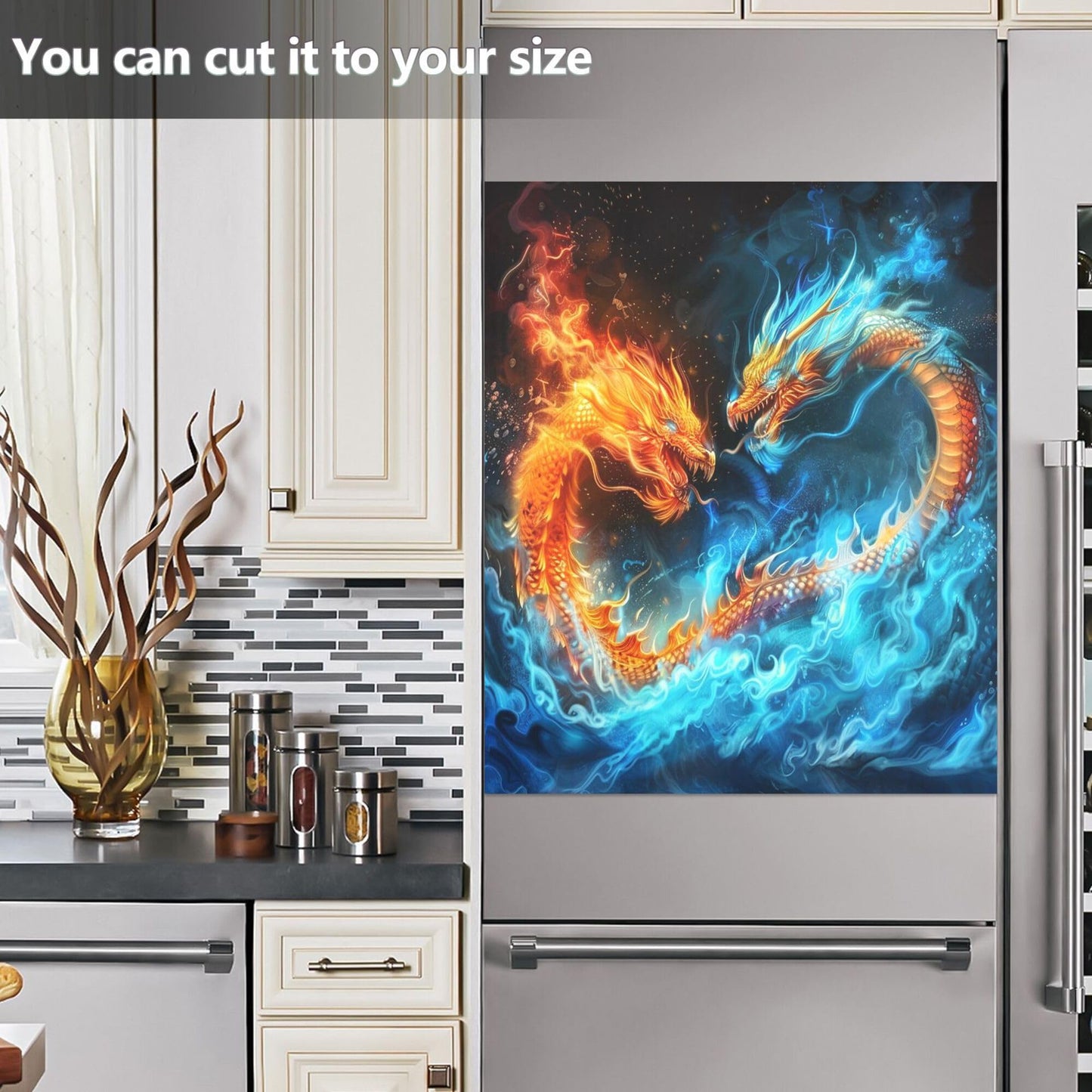 Fire Blue Dragon Dishwasher Stickers Magnetic Cover Thunder Lightning Dinosaur Dino Kitchen Fridge Magnet Covers Decals Home Decorations Vinyl Sticker Reusable 23W x 26H inches