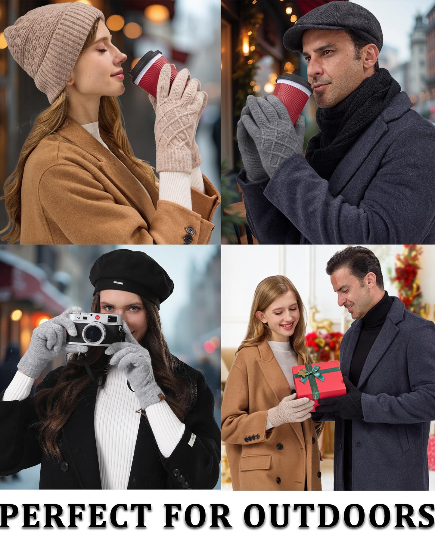 REACH STAR 2 Pairs Winter Gloves for Women, Touch Screen Thermal Knit Lining Warm Gloves for Cold Weather, For Running Driving Hiking Christmas Gifts Stocking Stuffers