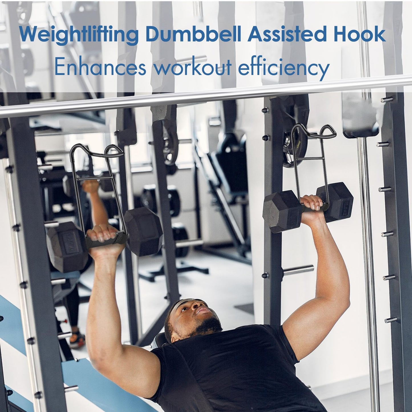 QKOQKO Dumbbell Spotter Hooks, 2-Pack Upgraded 250 lbs Heavy Duty Rack Attachments for Bench Press, Chest & Shoulder Workouts, Safety Hangers with Wrist Straps