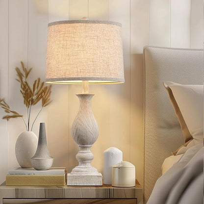 28'' Tall Farmhouse Table Lamps for Living Room, Bedroom Lamps Set of 2 with USB C+A Charging Ports, Rustic Farmhouse Nightstand Lamps for Bedside, Traditional Side Table Lamp with Fabric Shade