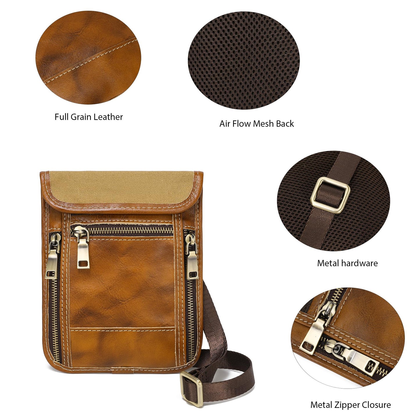 LANNSYNE Full Grain Leather Travel Wallet, Leather Cell Phone Belt Bag, Waist Pack Pouch, Neck Wallet Travel Pouch and Passport Holder for Men and Women Keep Valuables Safe