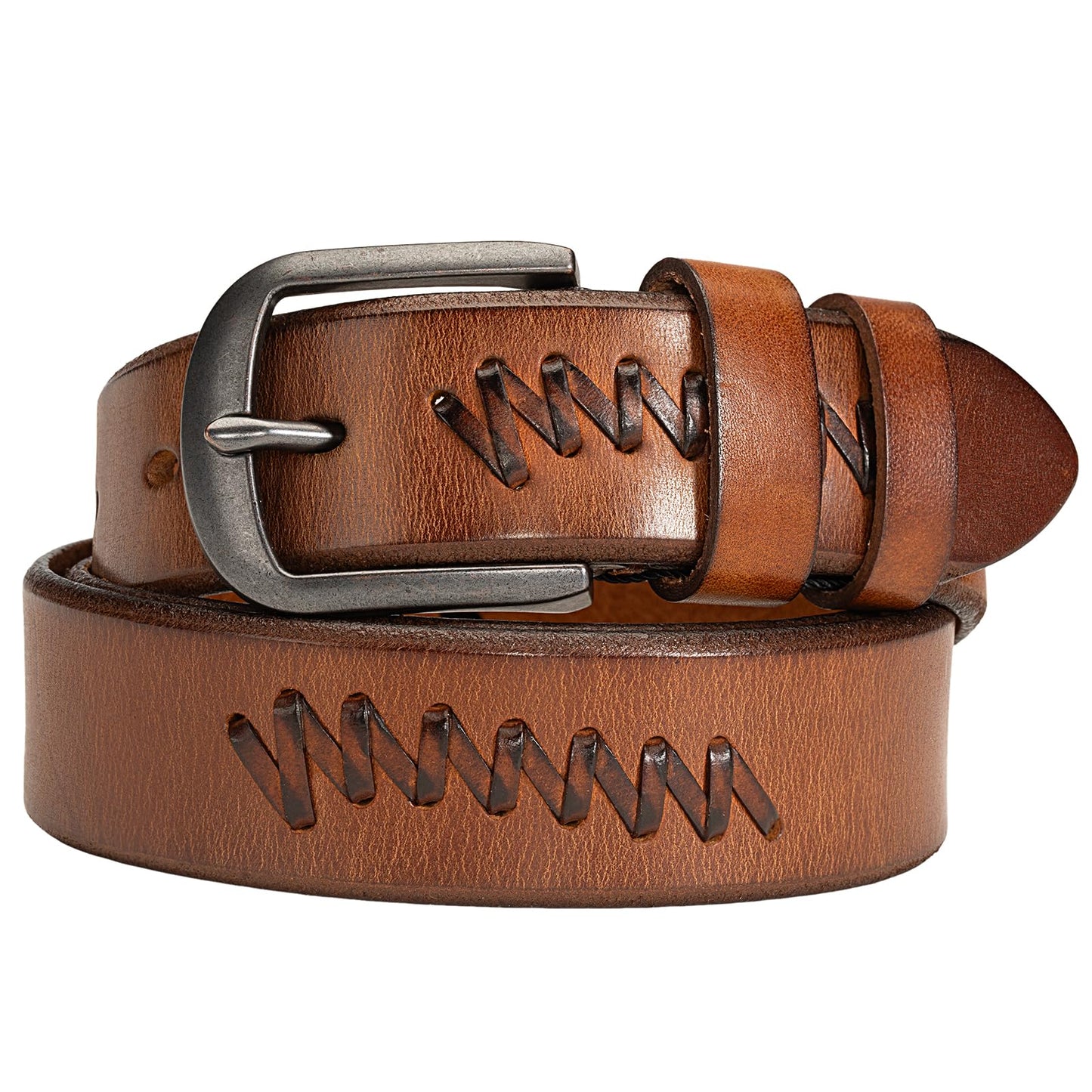 TYWestyles 1.3“ Women's Casual Leather Belt with Metal Buckle (Brown, M (Fits Waist 32-34))