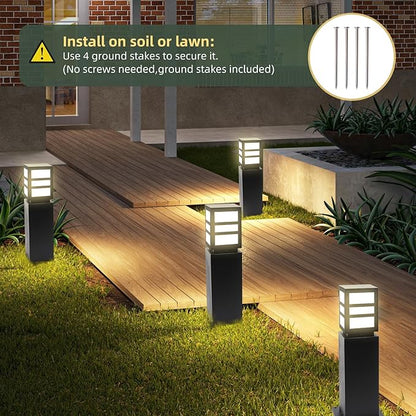 Landscape Path Lights 24" IP65 Waterproof Bollard Lights, Heavy Duty Steel Stable Widened Base E27 Lamp Holder, Modern Outdoor Path Lights Bollard for Lawn, Patio, Courtyard, Driveway, Oblong 1pack