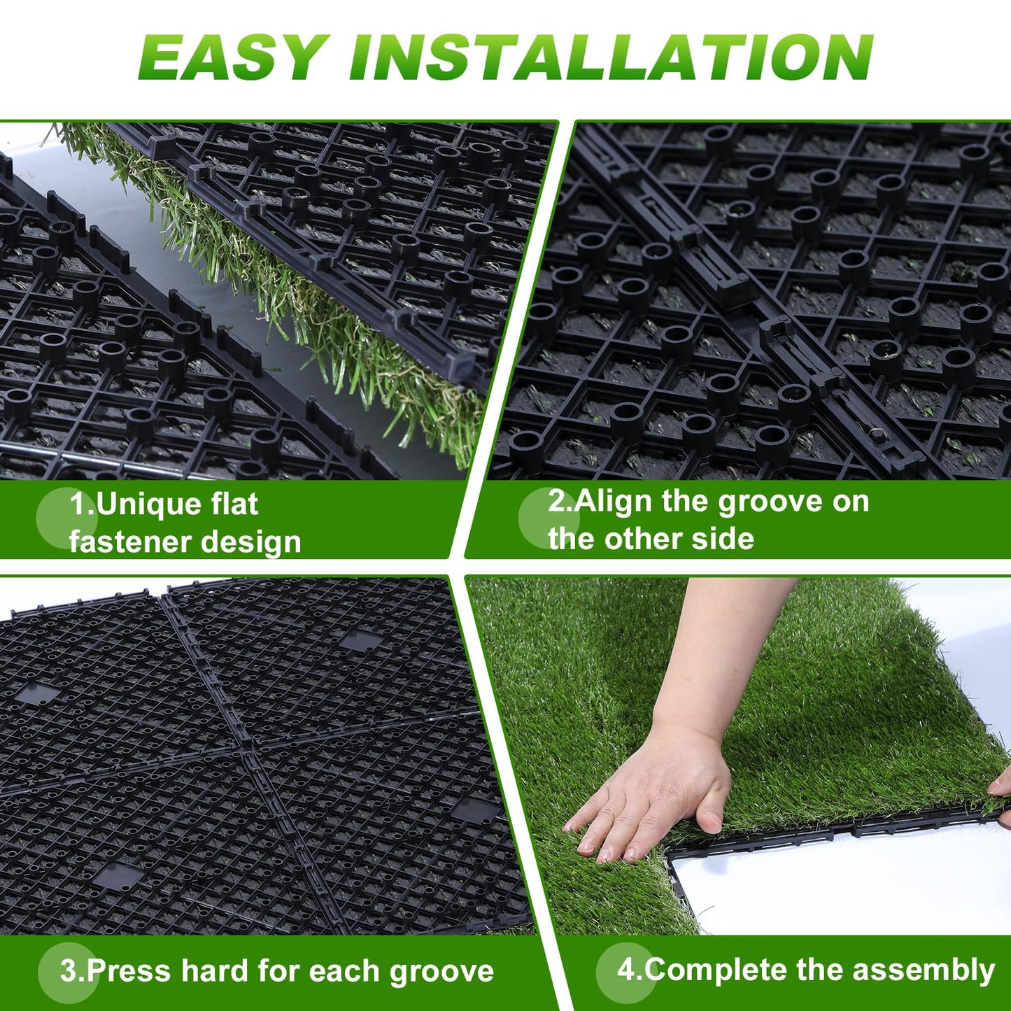 Artificial Grass Tiles Interlocking Turf Squares Deck 9 Pack -12"x12" Indoor Outdoor Faux Grass Rug with Drainage Holes-Fake Grass Tiles Self-draining for Garden Lawn Landscape Balcony Decoration