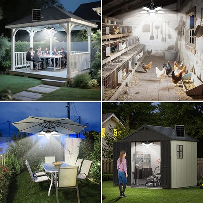 Solar Shed Light Indoor Outdoor, Upgrade Large 267LED Solar Powered Motion Sensor Pendant Light Works Day & Night, Solar Indoor Light with 2 Lighting Modes + Timer & Remote for Shed Gazebo Garage Barn