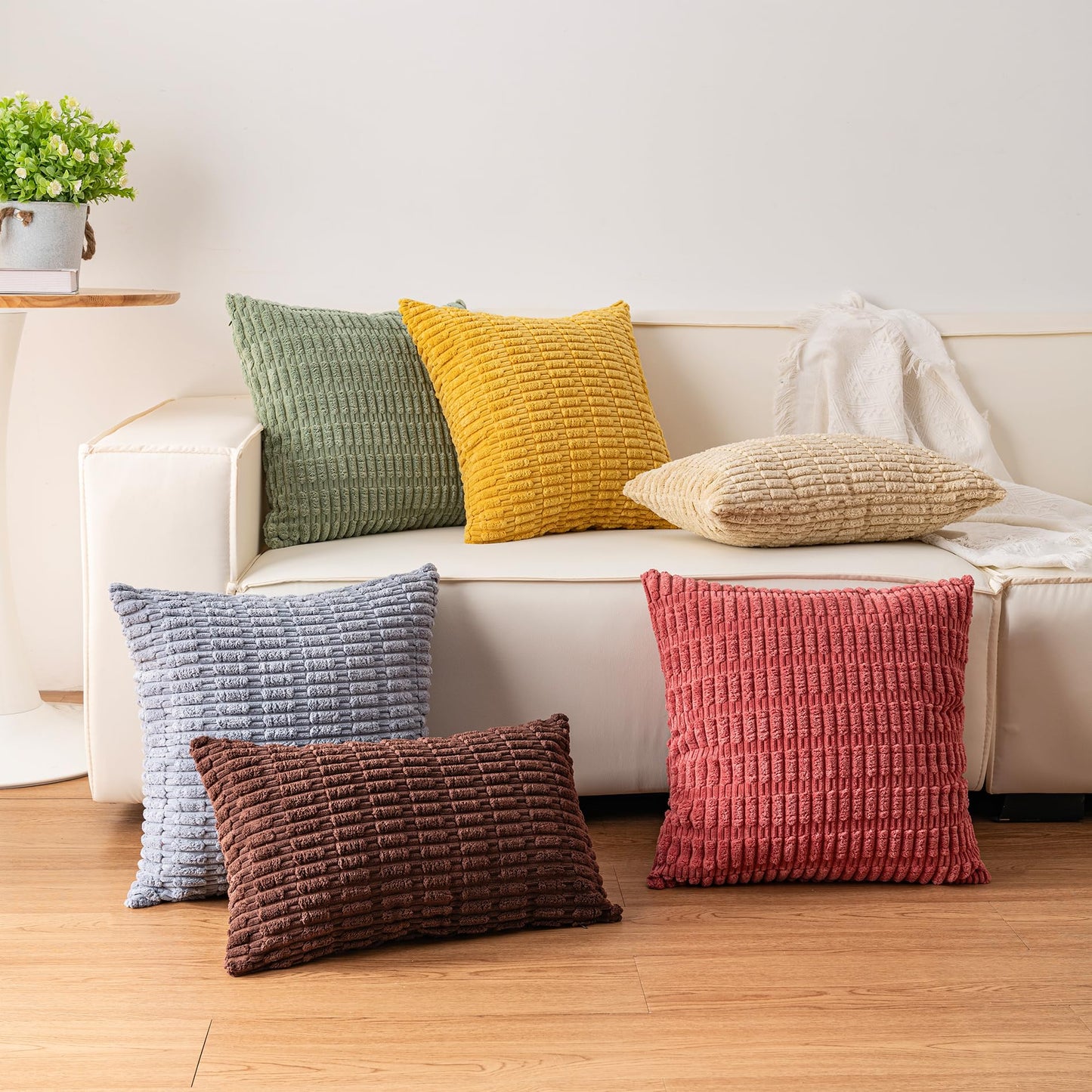 Aegero Pack of 2 Corduroy Decorative Throw Pillow Covers 18x18 Inch Soft Striped Pillow Covers Modern Farmhouse Home Decor for Sofa Living Room Couch Bed（Turquoise）