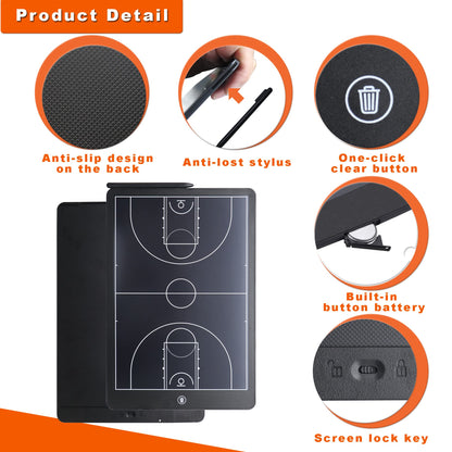 Augctoer 16'' LCD Screen Tactical Coaching Marker Board, Electronic Board with Stylus Pen,with Lock Function,for Coach Basketball Soccer (Basketball Coach Board)
